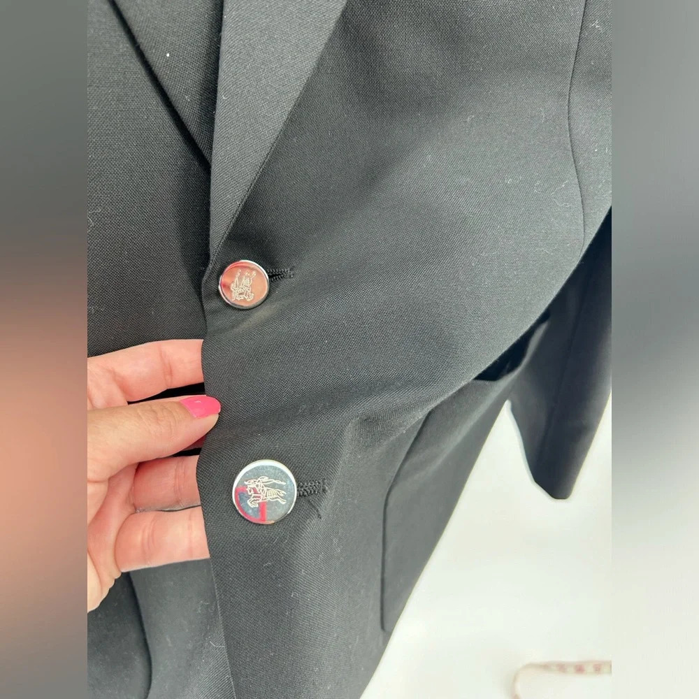Vintage Burberry's Sport Coat Blazer Wool Black Silver Buttons 42R - Picture 3 of 13